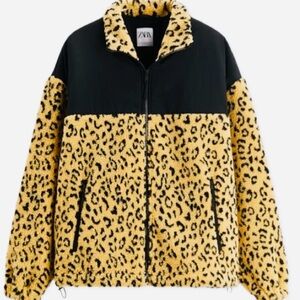 Zara Leopard Print Fleece Jacket